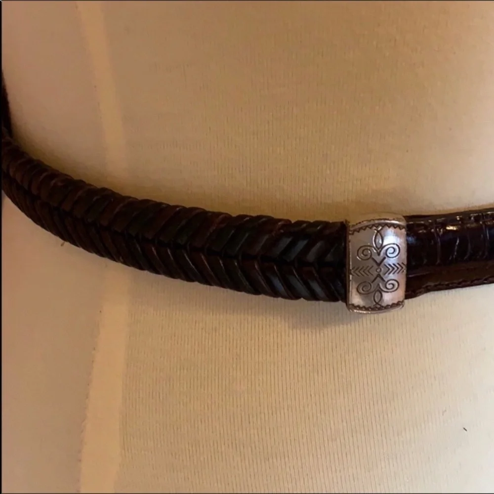 Brighton embossed & braided brown leather belt Medium